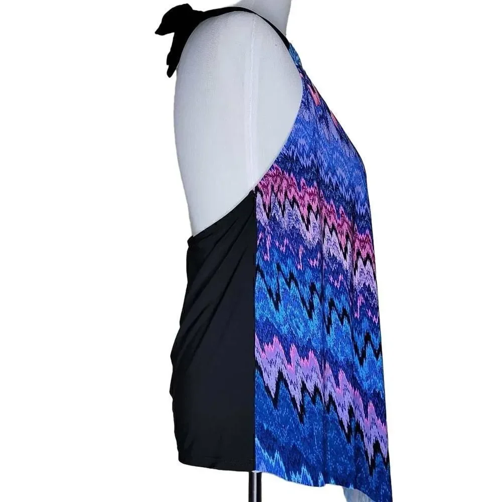 Aqua Green High Neck Angled Tankini Top Multicolor Size Large